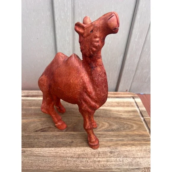 Vintage Hand Carved Wooden Camel Statue Red Toned Wood Figurine Sculpture Large - Picture 3 of 11